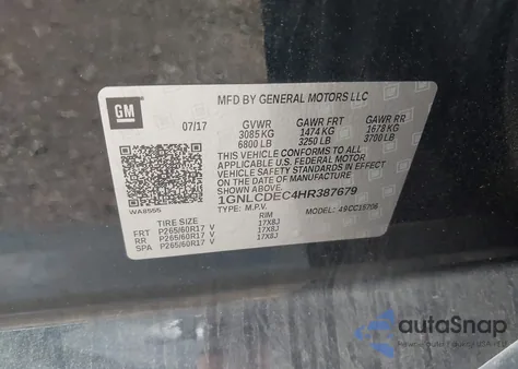 2017 Chevrolet Tahoe Commercial Fleet z USA, uszkodzony, nr VIN 1GNLCDEC4HR387679